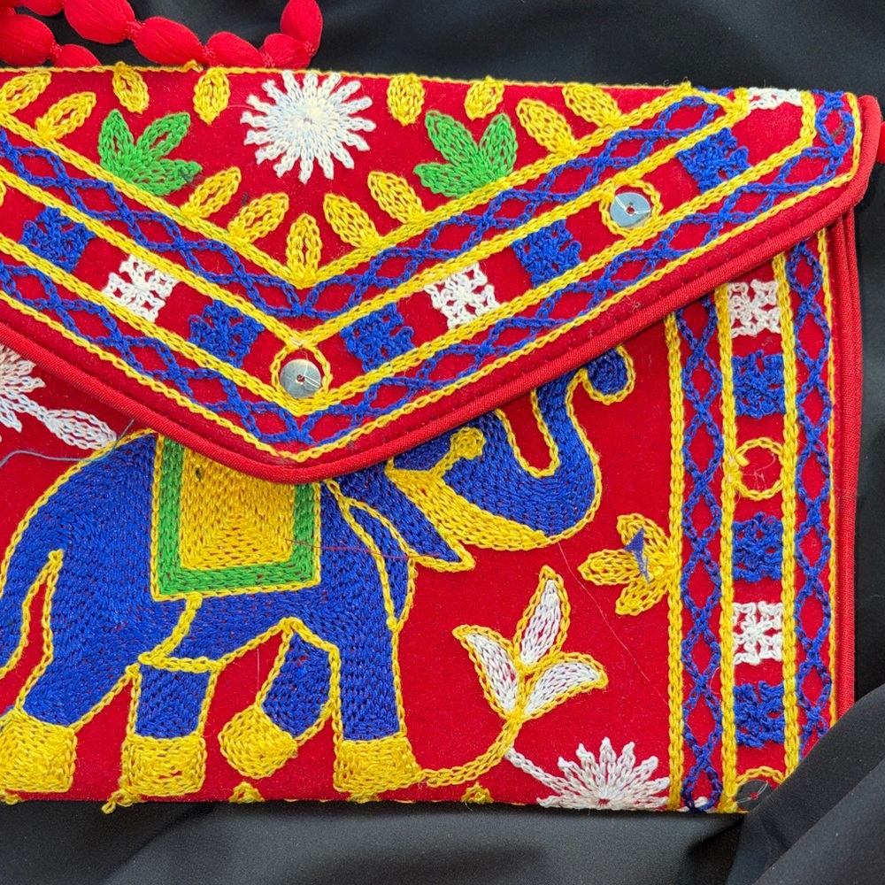 SNEH Rajasthani jaipuri Bohemian art embroidered foldover clutch purse - Picture 3 of 9